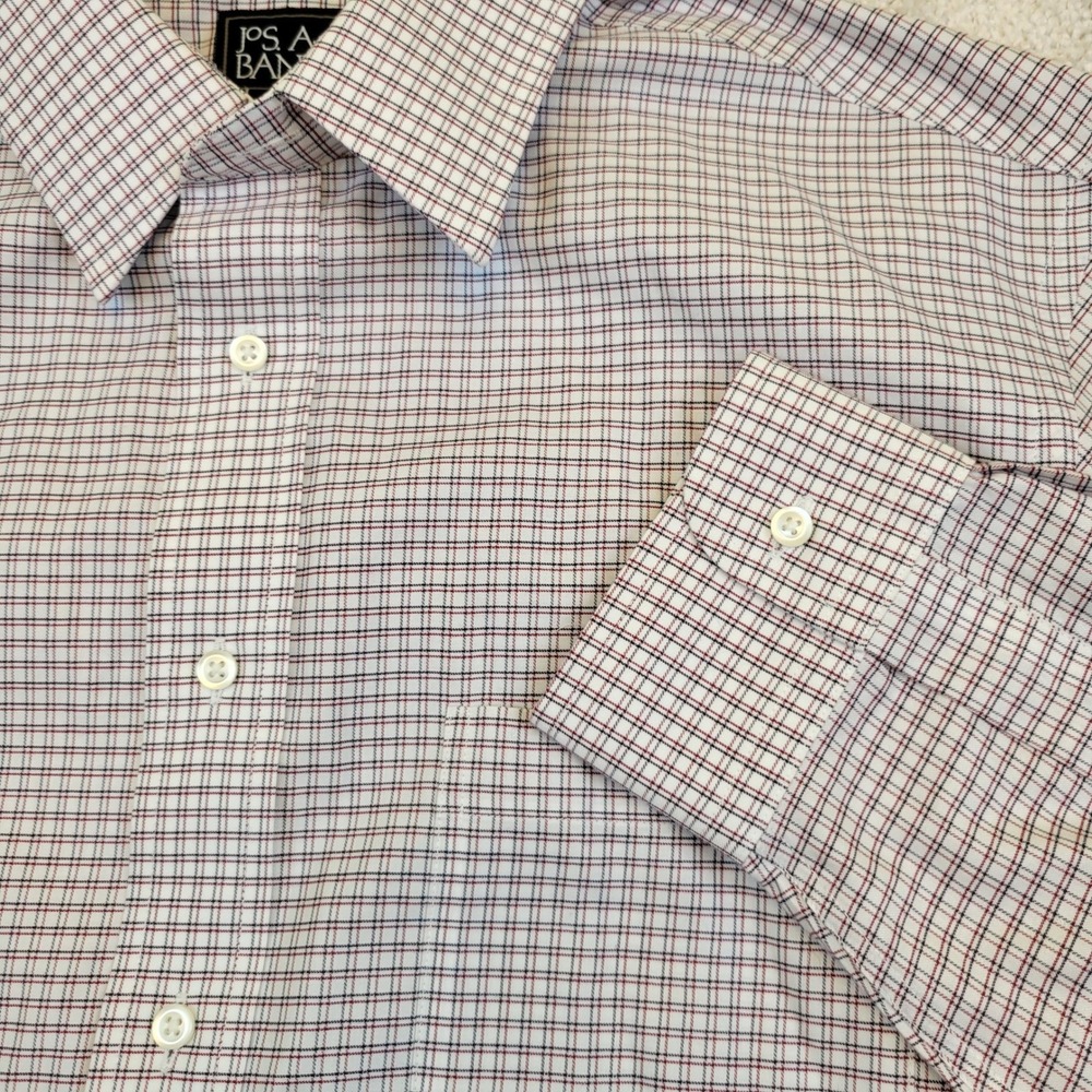 Jos A Bank Traveler Tailored Fit Long Sleeve Dress Shirt Plaid Mens 16 / 36 XL